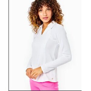 Lilly Pulitzer Luxletic Women's White Martina Long Sleeve Polo Top Size Medium